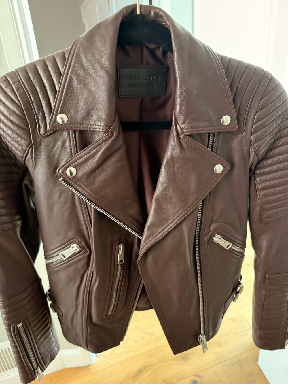 AllSaints Estrella Leather Moto Jacket - Oxblood/Brown